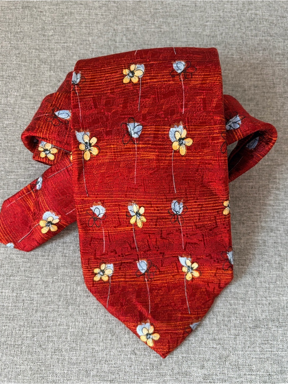 Ermenegildo Zegna Silk Tie Necktie Rust Red Graphic Abstract Floral Office Fall